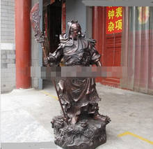 ---406+++37 Chinese Red Copper Bronze famous Dragon Hold Sword Guan Gong Warrior Statue 2024 - купить недорого