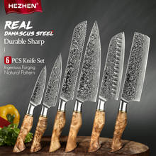 Hezhen conjunto de facas de cozinha 6 peças l aço damasco, chefe santoku pão, faca para cozinha afiada carne 2024 - compre barato