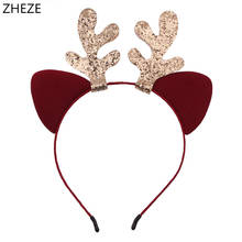 Diadema de ciervo de Navidad para mujer, diadema con orejas de gato brillantes para fiesta de niños, accesorios para el cabello en 7 colores, 2021 2024 - compra barato