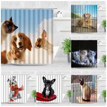 Gato engraçado cão cortina de chuveiro definir animais bonitos chihuahua 3d impressão moderna tela decoração do banheiro cortinas banho à prova dwaterproof água 2024 - compre barato