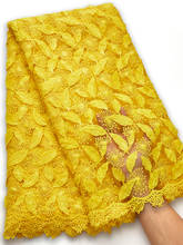 Zhenguiru alta qualidade 2020 africano tecido de renda seda leite nigeriano amarelo bordado francês lantejoulas tecido renda para festa a1853 2024 - compre barato