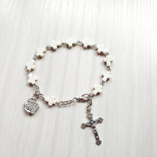 QIGO White Cross Rosary Bracelet Stone Beads Strand Bracelets Religious Jewelry 2024 - buy cheap