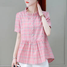 Women Spring Summer Style Chiffon Blouses Shirts Lady Casual Short Sleeve O-Neck Pleated Loose Blusas Tops ZZ0302 2024 - buy cheap