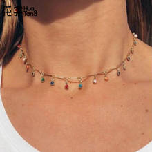 HuaTang-gargantilla de cristal con diamantes de imitación para mujer, collar con cuentas redondas de colores, joyería de cadena dorada en el cuello, B31203 2024 - compra barato