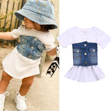 Summer Casual Kids Baby Girls Set Cotton T-shirt Tops+Fishnet Destroy Denim Pants 2pcs Children Jeans Clothes Outfits Sets 2024 - buy cheap