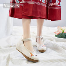 Sapatos de tecido de algodão bordado feminino veoway, sapatos plataforma ocultos bordados com guindaste estilo chinês 2024 - compre barato
