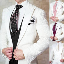 New White Black Men Suits For Wedding 3 Pieces Prom Suit Groom Tuxedo Lattice Blazer Jacket Double Breasted Vest with Pants Set 2024 - buy cheap