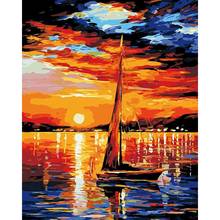 GATYZTORY Frameless DIY Painting By Numbers Sunset sailing boat Oil Paint By Numbers Home Decoration Unique Gift 2024 - buy cheap