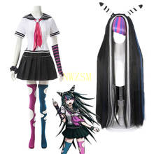 Danganronpa-Disfraz de Ibuki Mioda, peluca larga, conjunto de falda, uniforme de Anime, Dangan Ronpa 2, Disfraces de Halloween para mujer 2024 - compra barato