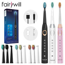 Fairywill-cepillo de dientes eléctrico sónico, FW-508 recargable por USB, resistente al agua IPX7, 8 cabezales de repuesto 2024 - compra barato