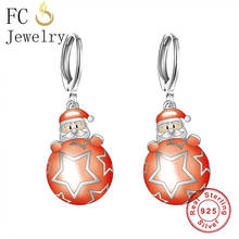 925 Sterling Silver Red Enamel Santa Claus Star Ball Christmas Bead Hoop Earring Piercing Pendientes Boucles Doreilles For Women 2024 - buy cheap