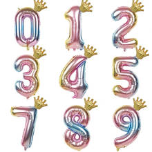 Шар для дня рождения, 32 дюйма, цифра, корона, цифра, фольга, шар для украшения дня рождения, юбилей, надувные воздушные шары с гелием 2024 - купить недорого