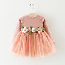 Vestido de boda para niñas pequeñas, vestido de encaje de princesa de fantasía, manga larga con flor, primer cumpleaños 2024 - compra barato