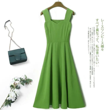 Vestido de verano Vintage Harakuku, Elegante, japonés, verde y negro, sin mangas, Midi, ajustado 2024 - compra barato