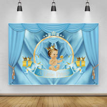 Laeacco-cortina azul con corona de Principito para Baby Shower, telón de fondo personalizado para fotografía de cumpleaños y fiesta, estudio de fotografía 2024 - compra barato