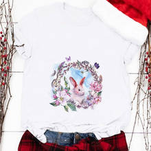 Camiseta com estampa de coelho para crianças, camisa branca de verão com desenhos animados para harajuku 2024 - compre barato
