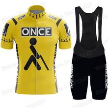 Clássico uma vez conjunto camisa de ciclismo amarelo retro ciclismo roupas homem bicicleta estrada terno bib shorts mtb ropa maillot 2024 - compre barato
