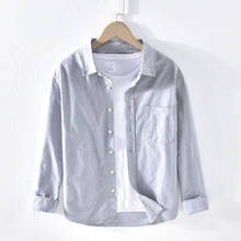 Camisa masculina de mangas compridas, camisa listrada de algodão 100% estilo oxford com gola virada para baixo, de negócios 2024 - compre barato