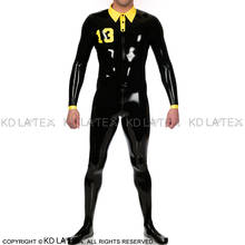 Sexy Latex Catsuit With Buttons At Top Letters And Feet Front Crotch To Back Zipper Suit Rubber Bodysuit Zentai Overall LTY-0270 2024 - buy cheap