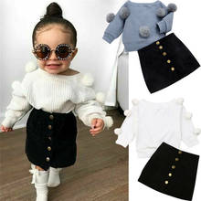 Toddler Baby Girls Autumn Winter Clothes Long Sleeve Sweater Tops+Button Mini Skirts Girls Streetwear Warm Outfits 2024 - buy cheap