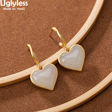 Brincos femininos formato de coração ugliless, joias com textura de coração ágata natural 925 2024 - compre barato