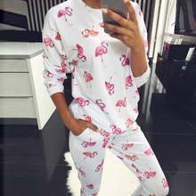 Conjunto de Pijama de algodón de manga larga para Mujer, ropa de dormir con dibujos de flamencos, con flores 2024 - compra barato