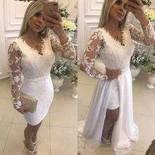 robe de soriee Sexy White Pearls Short Prom Party Dresses With Detachable Skirt Illusion Long Sleeves Lace Formal Evening Gowns 2024 - buy cheap