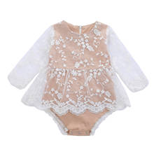 New Baby Girl’s Fashion Long-sleeved Jumpsuits Fresh Solid Color Lace Stitching Skirt Triangle Romper 2024 - buy cheap