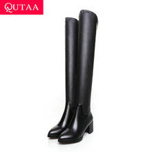 QUTAA/зимние женские сапоги-ботфорты из натуральной кожи на молнии и платформе с острым носком, размер 34-43, 2020 2024 - купить недорого