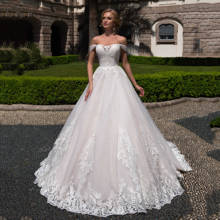 Thinyfull-Vestidos de novia elegantes con corte en A, Vestidos de novia con hombros descubiertos, tul con encaje e incrustaciones, 2020 2024 - compra barato