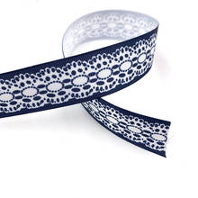 Free shipping, Lace pattern printed 1'' (25mm)blue color Grosgrain ribbon Polyester gift package ribbon DIY hairbow accessories 2024 - buy cheap