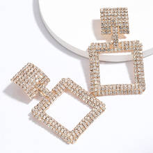 Full Crystal Rhinestone Square Geometric Earrings Women Vintage Large Earrings Jewelry Female Statement Long ZA Earring 2020 2024 - buy cheap