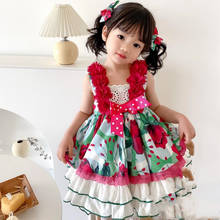 Miayii roupas do bebê espanhol do vintage lolita bola vestido arco impressão festa de aniversário da páscoa sling princesa vestido para meninas a127 2024 - compre barato