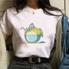 Camiseta Harajuku con Gato de dibujos animados para mujer, remera de manga corta, playera informal coreana estampada 2024 - compra barato