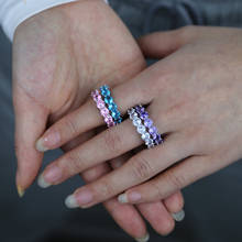 Anéis de noivado para mulheres, anéis cortados azul, rosa, branco, roxo, com strass, princesa, para casamento e noivado 2024 - compre barato