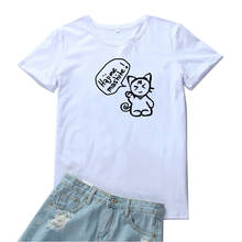 Camiseta feminina estilo japonês, camiseta de malha com estampa de gato, para mulheres 2024 - compre barato