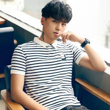 Hot 2021 Men\'s short-sleeved polo striped summer trendy Hong Kong style lapel polo shirt male Korean Slim half-sleeve clothes 2024 - buy cheap