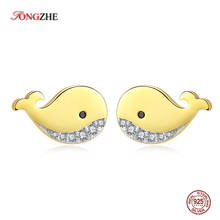 Tongzhe pingente brincos baleia, joias fashion 925 prata esterlina marca famosa, brincos de ouro amarelo para mulheres 2024 - compre barato