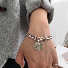 Punk Style Unisex Bracelets Vintage Carved Coin Circle Thick Chain Tassel Pendant Double Layer Bangles Fashion Accessories 2024 - buy cheap