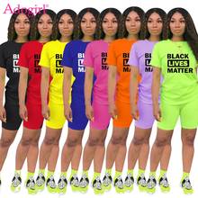 Adogirl Casual Letter Print 2 Piece Set Women Summer O Neck Short Sleeve T Shirt Top Legging Shorts Sporty Tracksuit Home Suit 2024 - buy cheap