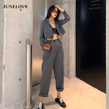 JuneLove Women New Spring Casual Two Pieces Vintage Office Lady Single Breasted Blazers &Pants Street Short Blazers Pants Suits 2024 - buy cheap