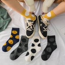 Meias femininas meias para meninas polka dot preto branco bonito kawaii harajuku meias de algodão estilo coreano curto feliz meia mulher 2024 - compre barato