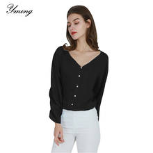 Yming informal-Blusa de manga larga con botones para mujer, camisa elegante con cuello en V, talla grande, para oficina 2024 - compra barato