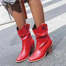 Fashion Western Cowboy Boots Women Chelsea Boots Wedge Winter Pu Leather Boots Pointed Toe Cowgirl Short 2020 Women's Sexy Boots 2024 - buy cheap