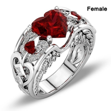 Fashion Red Blue Heart Love Hollow Carved Zircon Crystal Ring for Women Silver Color Female Rings Party Jewelry Accessories 2024 - buy cheap