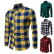 Camisas de manga larga a cuadros para hombre, camisa de vestir de negocios, Tops, camisas formales ajustadas 2024 - compra barato