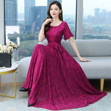 Vestido longo chiffon floral feminino, vestido longo de passarela elegante vintage maxi retrô coreano casual fada férias 2024 - compre barato