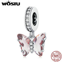 Wostu-Cuentas de circonia cúbica para pulsera, accesorio de plata esterlina 100% 925, compatible con Pulsera Original, esmalte de circonita rosa, joyería fina de plata, DAC423 2024 - compra barato