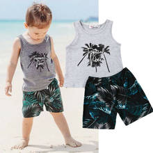 Criança menino manga curta estampa de coco marrom, tops de camiseta e shorts 2 peças roupas esportivas de verão para meninos 1-6t 2024 - compre barato