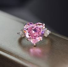 Anel feminino com corte em forma de coração, anel de diamante de safira rosa 5ct, 100% original, prata esterlina 925, aliança de casamento, para mulheres, joias finas 2024 - compre barato
